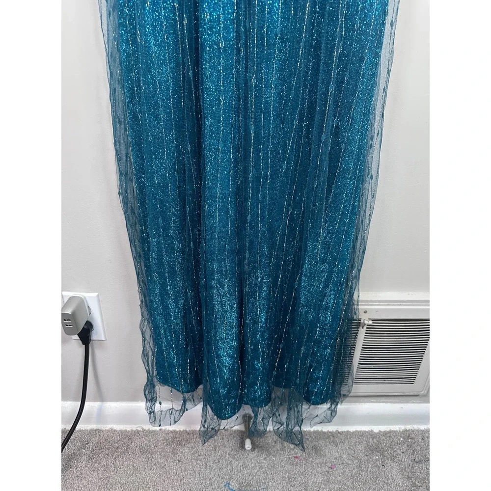 Lulus Sensationally Sparkly Dark Teal Green Lurex Maxi Dress Women's S mermaid
